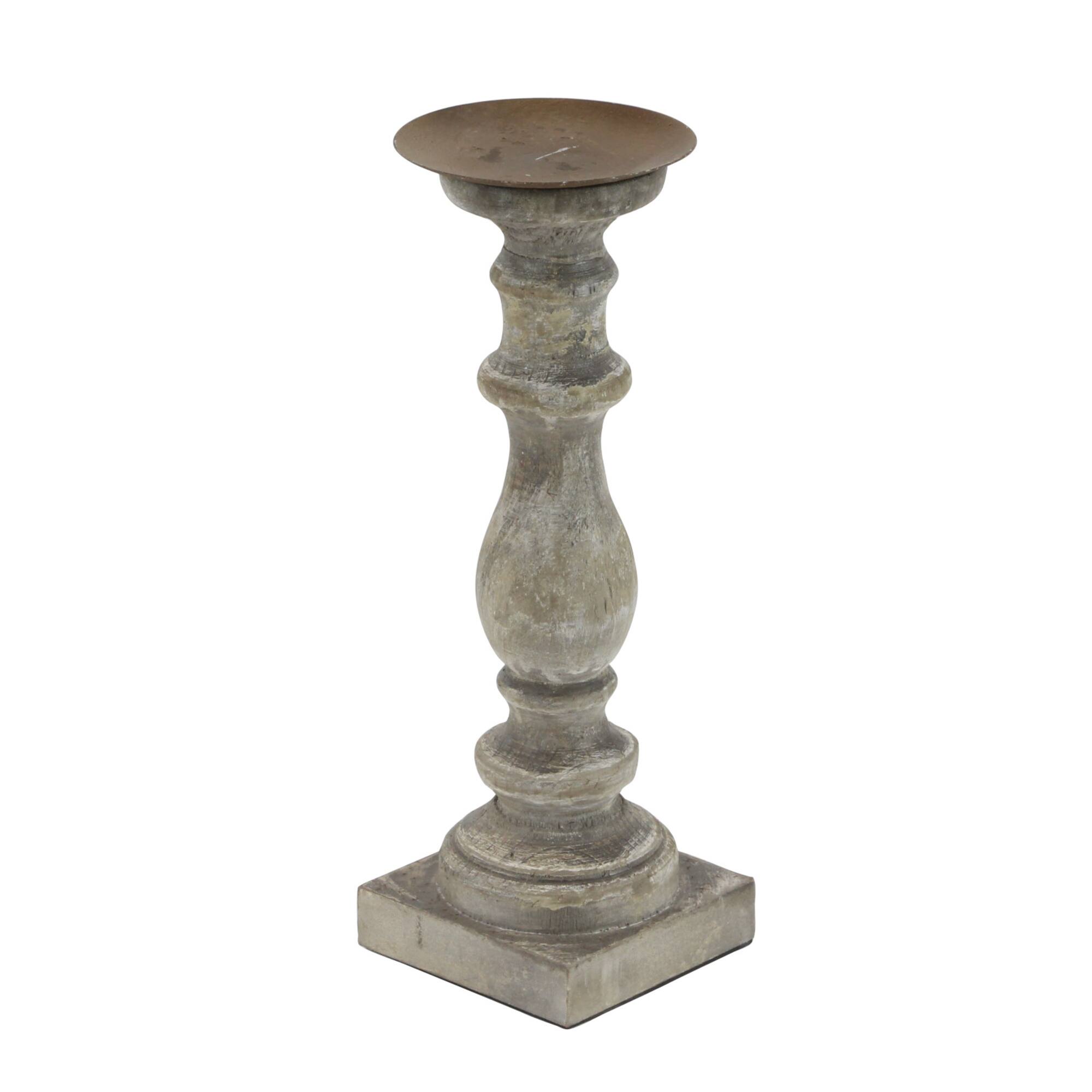 Distressed Brown Wood Traditional Candle Holder Set, 3ct.
